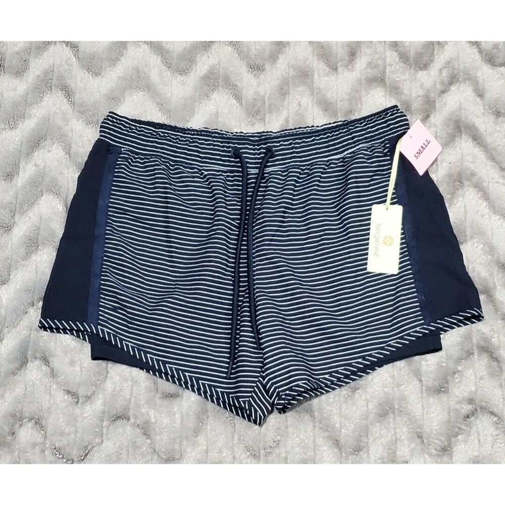 Tangerine Womens Size S Navy Blue White Striped Exercise Running Shorts NWT